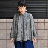 【2024AW】ICHI Antiquite's（イチ アンティークス）/ コットンリネン ジャガードバンドカラーシャツ