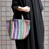 vintage kantha ralli quilt bag / ヴィンテージカンタ ラリーキルトバッグ（スクエアL）【一点物】