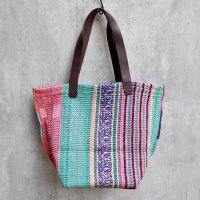 vintage kantha ralli quilt bag / ヴィンテージカンタ ラリーキルトバッグ（スクエアL）【一点物】