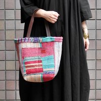 vintage kantha ralli quilt bag / ヴィンテージカンタ ラリーキルトバッグ（スクエアL）【一点物】