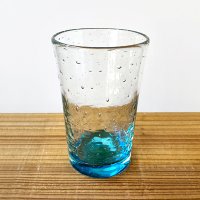 ガラス工房 清天（琉球ガラス）/ 底色気泡ノーマルグラス 大（水色）