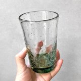 ガラス工房 清天（琉球ガラス）/ 底色気泡ノーマルグラス 大（グリーン）