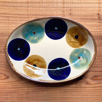 画像1: エドメ陶房 / オーバル皿（三彩丸紋）